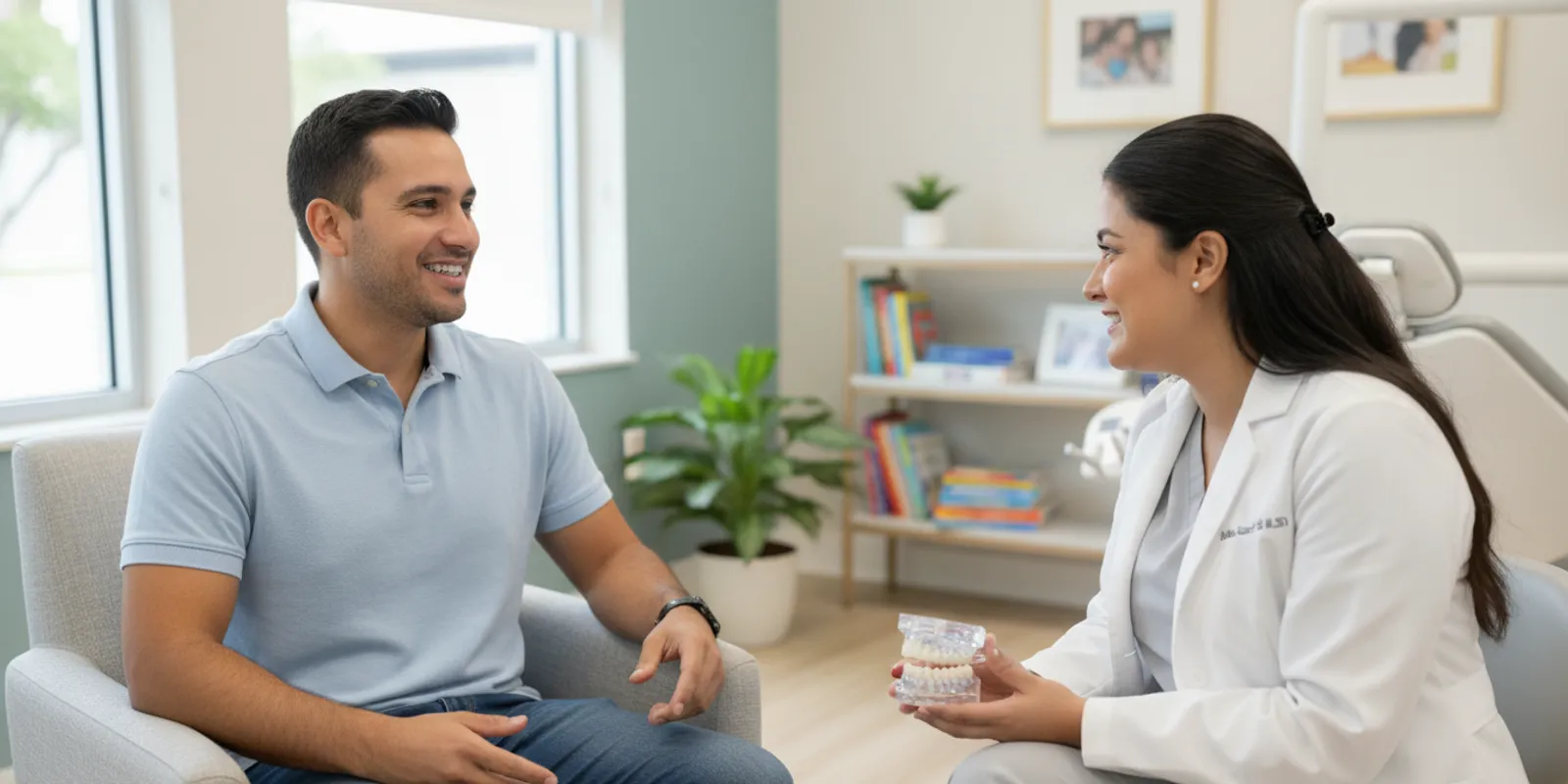Adult discussing orthodontic options with an orthodontist during a consultation
