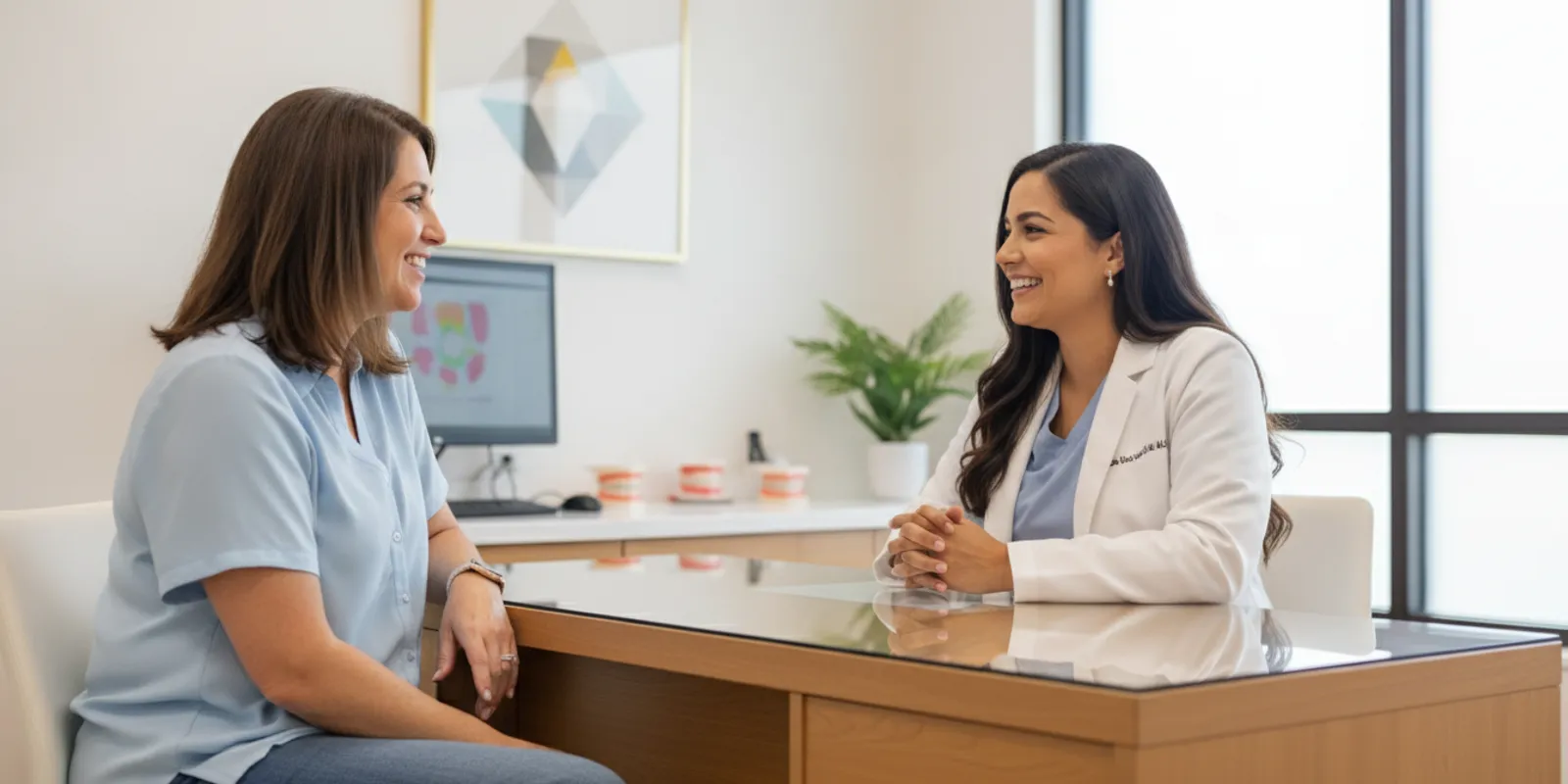 Adult patient reviewing orthodontic treatment options with a clinician in a bright office